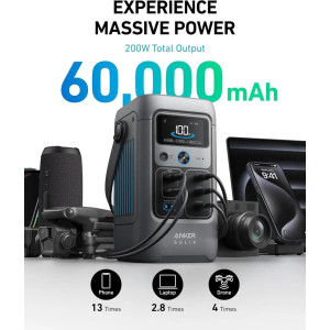 Портативна зарядна станція Anker SOLIX C200 DC 200 Вт, 60 000 мА·год (192 Вт·год), LiFePO4, 5 USB-портів