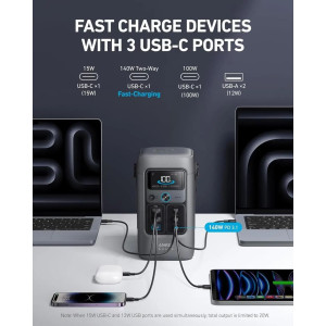 Портативна зарядна станція Anker SOLIX C200 DC 200 Вт, 60 000 мА·год (192 Вт·год), LiFePO4, 5 USB-портів