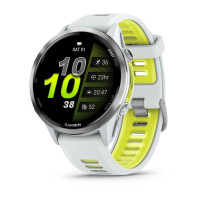 Смарт-часы Garmin Forerunner 970 с титановым безелем, корпусом цвета белого камня и бело-жёлтым ремешком