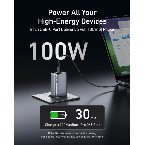 Зарядний пристрій Anker Prime Charger (100W, 3 Ports, GaN)