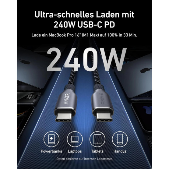 Кабель Anker Prime USB-C на USB-C Кабель (240W)