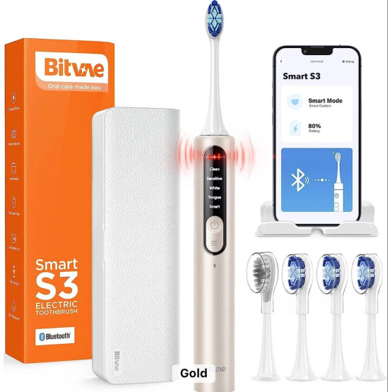 Електрична зубна щітка Bitvae S3 Smart 4 насадки та футляр Золото
