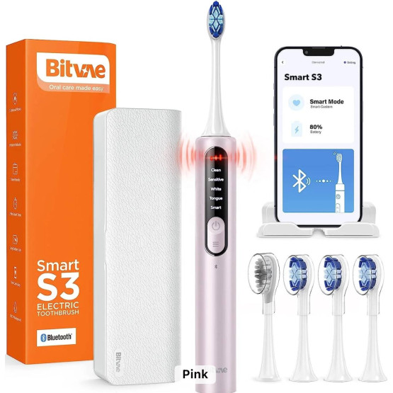 Електрична зубна щітка Bitvae S3 Smart 4 насадки та футляр Рожевий