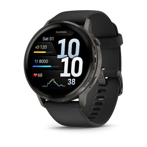 Смарт-годинник Garmin Venu 4 45 мм Slate з чорним силіконовим ремінцем