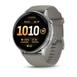 Смарт-годинник Garmin Venu 4 45 мм Silver з сріблясто-сірим силіконовим ремінцем