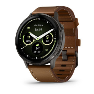 Смарт-годинник Garmin Venu 4 45 мм Slate з чорним силіконовим та коричневим шкіряним ремінцем