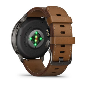 Смарт-годинник Garmin Venu 4 45 мм Slate з чорним силіконовим та коричневим шкіряним ремінцем