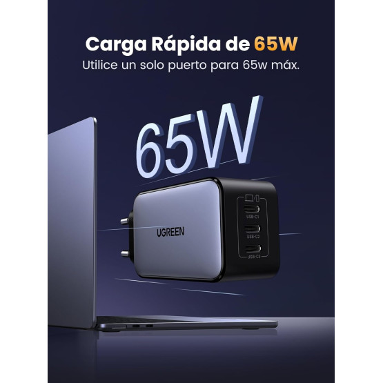 Зарядний пристрій для UGREEN X556 65W GaN Fast Charger 3-Port Type-C Space Gray EU