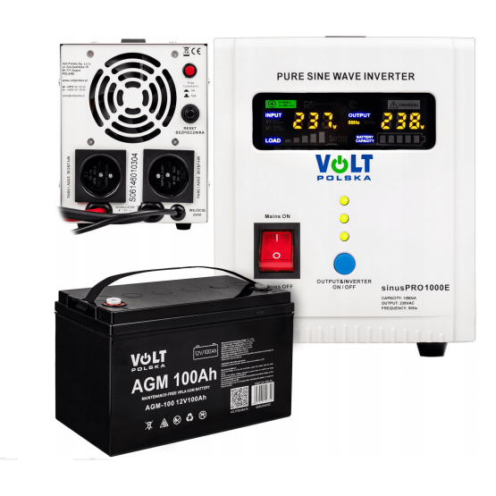 Джерело безперебійного живлення VOLT POLSKA SINUS PRO 1000E 12/230В (700/1000 Вт) + акумулятор VOLT AGM 100Ah