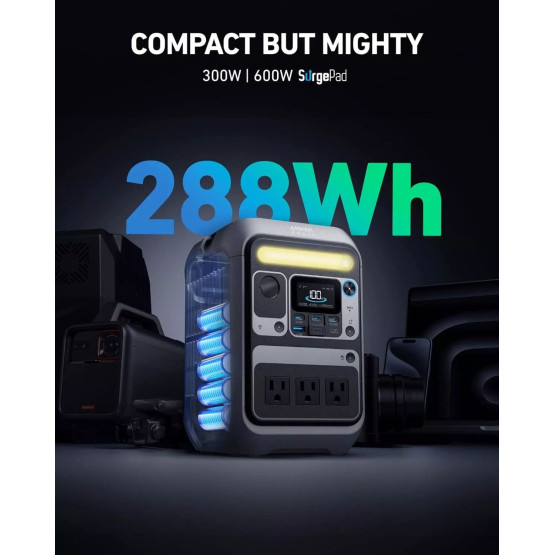 Портативна електростанція Anker SOLIX C300 Portable Power Station AC DC Outlet 288Wh 300W