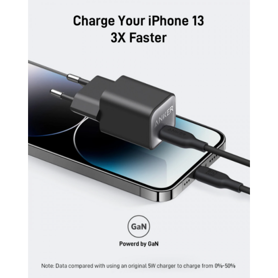 Мережевий зарядний пристрій Anker PowerPort 511 Nano III GaN 30W Super Fast Charging 1xUSB-C PIQ3.0 Phantom Black 