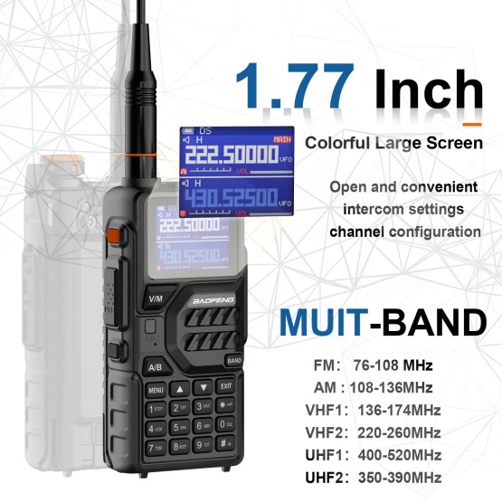 Рація Baofeng UV-K5 Plus двохдіапазонна рація UHF/VHF 10 Вт з акумулятором