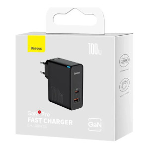 Мережевий зарядний пристрій Baseus GaN5 Pro Fast Charger Type-C+USB 100W Black