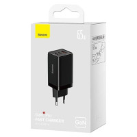 Зарядний пристрій Baseus GaN5 Pro Fast Charger 2C+U 65W Black w/Type-C to Type-C