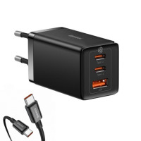 Зарядний пристрій Baseus GaN5 Pro Fast Charger 2C+U 65W Black w/Type-C to Type-C