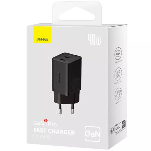 Зарядний пристрій Baseus GaN5 Pro 40W Type-C + Type-C Black