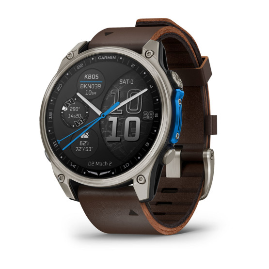 Авіаційний смарт-годинник Garmin D2 Mach 2, 47 мм, Сапфір, Titanium з коричневим шкіряним ремінцем