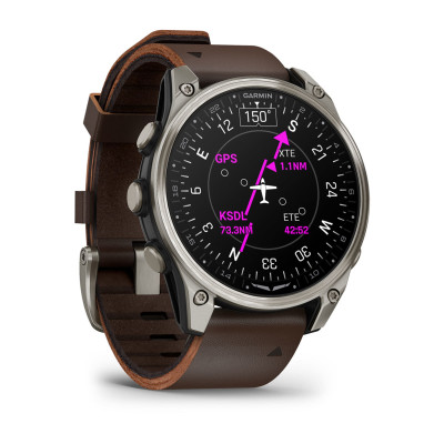 Авіаційний смарт-годинник Garmin D2 Mach 2, 47 мм, Сапфір, Titanium з коричневим шкіряним ремінцем