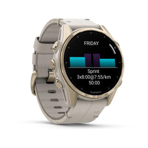Смарт-годинник Garmin Fenix 8 43 мм AMOLED Сапфір Туманно-сірий/М'яке золото з шкіряним ремінцем QuickFit 20 мм