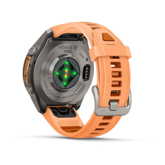 Смарт-годинник Garmin Fenix 9 Pro 43 мм AMOLED inReach Титановий з перламутрово-рожевим/осінньо-помаранчевим силіконовим ремінцем