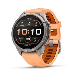 Смарт-годинник Garmin Fenix 9 Pro 43 мм AMOLED Титановий з перламутрово-рожевим/осінньо-помаранчевим силіконовим ремінцем
