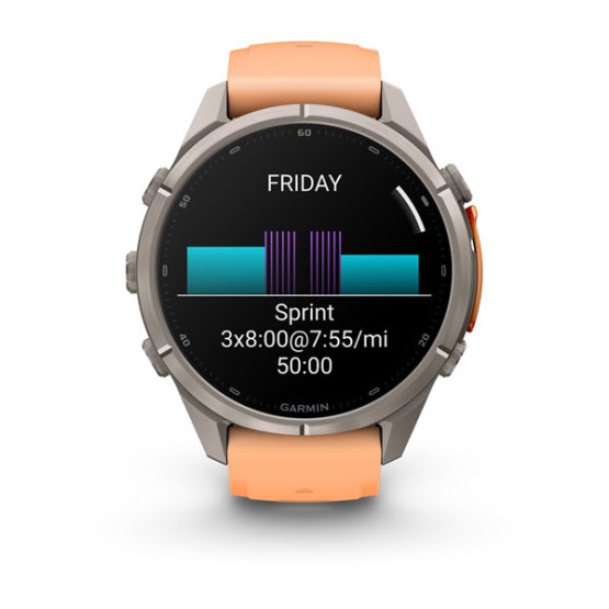 Смарт-годинник Garmin Fenix 9 Pro 43 мм AMOLED Титановий з перламутрово-рожевим/осінньо-помаранчевим силіконовим ремінцем Смарт-годинник Garmin Fenix 9 Pro 43 мм AMOLED Титановий з перламутрово-рожевим/осінньо-помаранчевим силіконовим ремінцем
