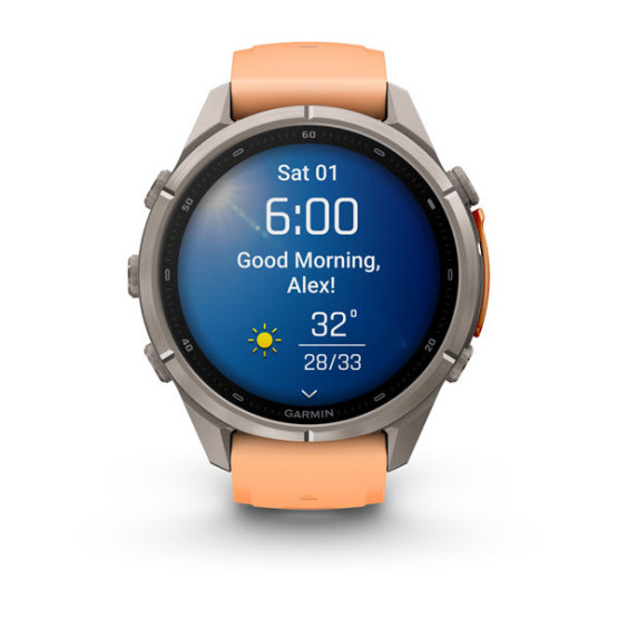 Смарт-годинник Garmin Fenix 9 Pro 43 мм AMOLED Титановий з перламутрово-рожевим/осінньо-помаранчевим силіконовим ремінцем Смарт-годинник Garmin Fenix 9 Pro 43 мм AMOLED Титановий з перламутрово-рожевим/осінньо-помаранчевим силіконовим ремінцем