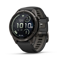 Смарт-часы Garmin Fenix 9 Pro 43 мм AMOLED inReach Карбоново-серый DLC титан с чёрным/галечно-серым силиконовым ремешком