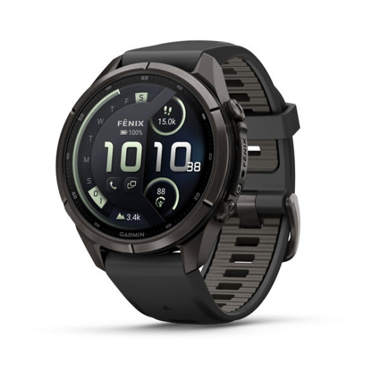Смарт-годинник Garmin Fenix 9 Pro 43 мм AMOLED inReach Карбоново-сірий DLC титан з чорним/галечно-сірим силіконовим ремінцем