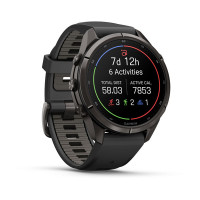 Смарт-часы Garmin Fenix 9 Pro 43 мм AMOLED inReach Карбоново-серый DLC титан с чёрным/галечно-серым силиконовым ремешком