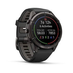 Смарт-годинник Garmin Fenix 9 Pro 43 мм AMOLED inReach Карбоново-сірий DLC титан з чорним/галечно-сірим силіконовим ремінцем