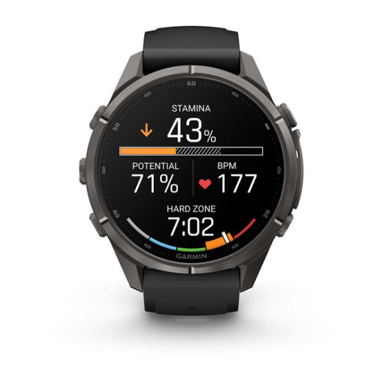 Смарт-годинник Garmin Fenix 9 Pro 43 мм AMOLED inReach Карбоново-сірий DLC титан з чорним/галечно-сірим силіконовим ремінцем