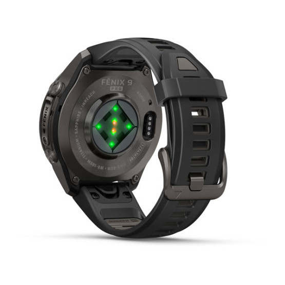 Смарт-годинник Garmin Fenix 9 Pro 43 мм AMOLED inReach Карбоново-сірий DLC титан з чорним/галечно-сірим силіконовим ремінцем