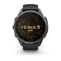 Смарт-часы Garmin Fenix 9 Pro 43 мм AMOLED inReach Карбоново-серый DLC титан с чёрным/галечно-серым силиконовым ремешком