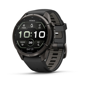 Смарт-годинник Garmin Fenix 9 Pro 43 мм AMOLED Карбоново-сірий DLC титан з чорним/галечно-сірим силіконовим ремінцем