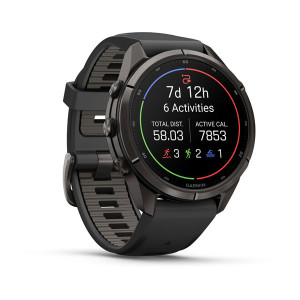 Смарт-годинник Garmin Fenix 9 Pro 43 мм AMOLED Карбоново-сірий DLC титан з чорним/галечно-сірим силіконовим ремінцем