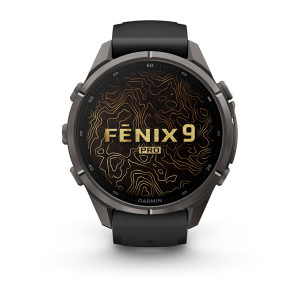 Смарт-годинник Garmin Fenix 9 Pro 43 мм AMOLED Карбоново-сірий DLC титан з чорним/галечно-сірим силіконовим ремінцем