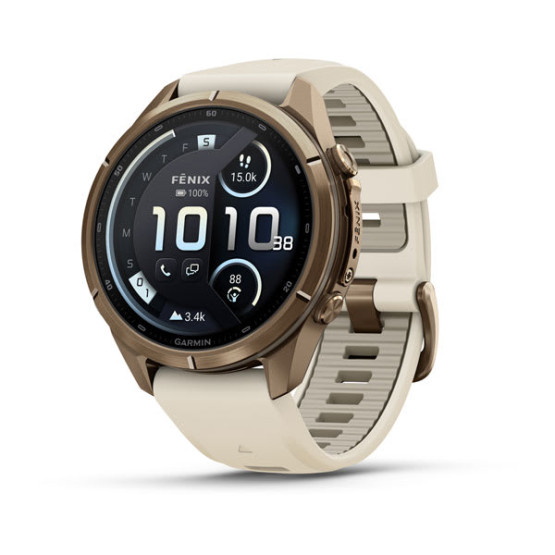 Смарт-годинник Garmin Fenix 9 Pro 43 мм AMOLED inReach Титан «осіннє золото» з кремовим/французьким сірим силіконовим ремінцем