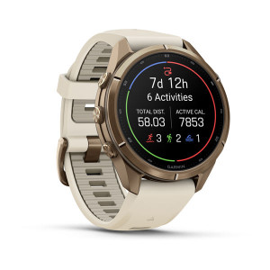 Смарт-годинник Garmin Fenix 9 Pro 43 мм AMOLED inReach Титан «осіннє золото» з кремовим/французьким сірим силіконовим ремінцем