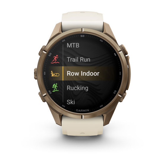 Смарт-годинник Garmin Fenix 9 Pro 43 мм AMOLED inReach Титан «осіннє золото» з кремовим/французьким сірим силіконовим ремінцем