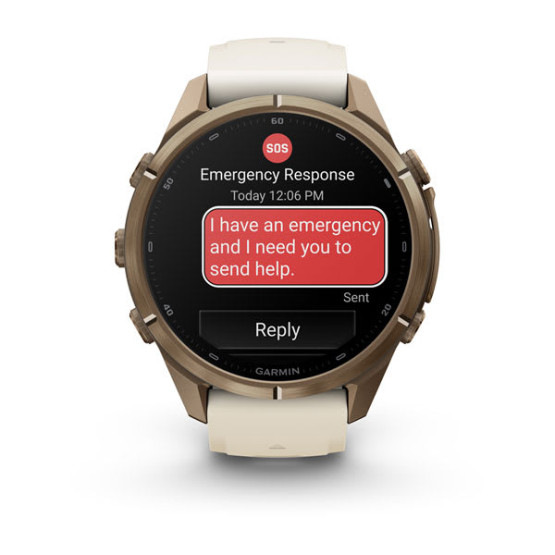 Смарт-годинник Garmin Fenix 9 Pro 43 мм AMOLED inReach Титан «осіннє золото» з кремовим/французьким сірим силіконовим ремінцем