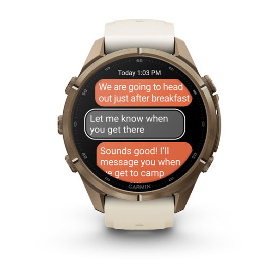 Смарт-годинник Garmin Fenix 9 Pro 43 мм AMOLED inReach Титан «осіннє золото» з кремовим/французьким сірим силіконовим ремінцем