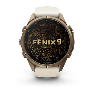 Смарт-годинник Garmin Fenix 9 Pro 43 мм AMOLED inReach Титан «осіннє золото» з кремовим/французьким сірим силіконовим ремінцем