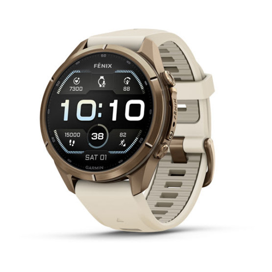 Смарт-годинник Garmin Fenix 9 Pro 43 мм AMOLED Титан «осіннє золото» з кремовим/французьким сірим силіконовим ремінцем