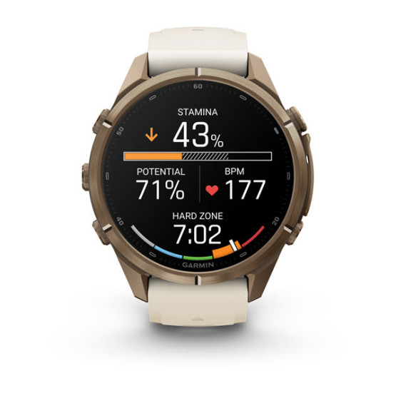 Смарт-годинник Garmin Fenix 9 Pro 43 мм AMOLED Титан «осіннє золото» з кремовим/французьким сірим силіконовим ремінцем Смарт-годинник Garmin Fenix 9 Pro 43 мм AMOLED Титан «осіннє золото» з кремовим/французьким сірим силіконовим ремінцем