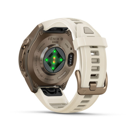 Смарт-годинник Garmin Fenix 9 Pro 43 мм AMOLED Титан «осіннє золото» з кремовим/французьким сірим силіконовим ремінцем Смарт-годинник Garmin Fenix 9 Pro 43 мм AMOLED Титан «осіннє золото» з кремовим/французьким сірим силіконовим ремінцем