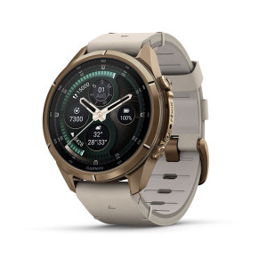 Смарт-годинник Garmin Fenix 9 Pro 43 мм AMOLED inReach Титан «осіннє золото» з молочно-білим шкіряним ремінцем
