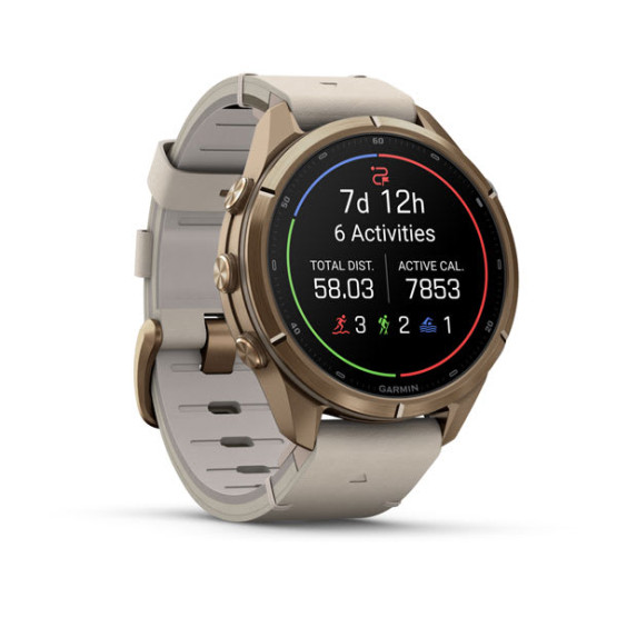 Смарт-годинник Garmin Fenix 9 Pro 43 мм AMOLED inReach Титан «осіннє золото» з молочно-білим шкіряним ремінцем