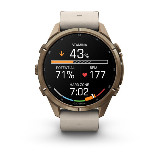 Смарт-годинник Garmin Fenix 9 Pro 43 мм AMOLED inReach Титан «осіннє золото» з молочно-білим шкіряним ремінцем