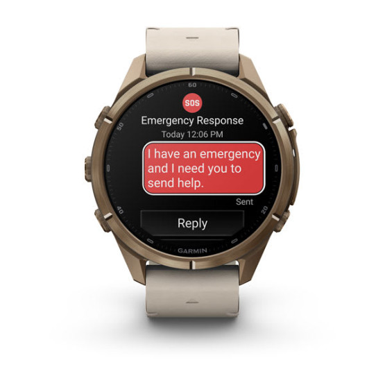 Смарт-годинник Garmin Fenix 9 Pro 43 мм AMOLED inReach Титан «осіннє золото» з молочно-білим шкіряним ремінцем